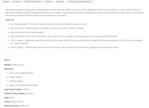 Technical Details of products